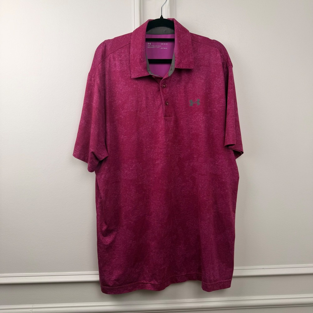 Under Armour Mens HeatGear Loose Fit Polo Shirt Magenta Pink Heathered Large